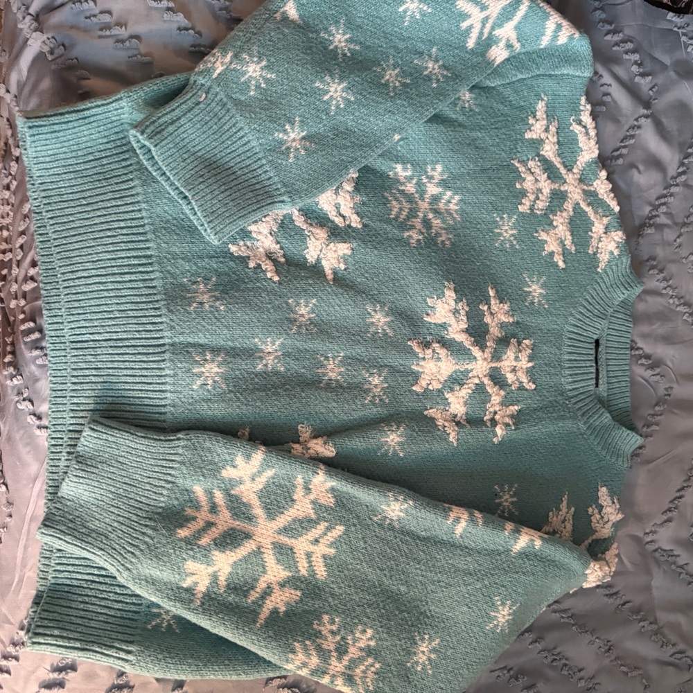 SHEIN Teal and White Snowflake Sweater